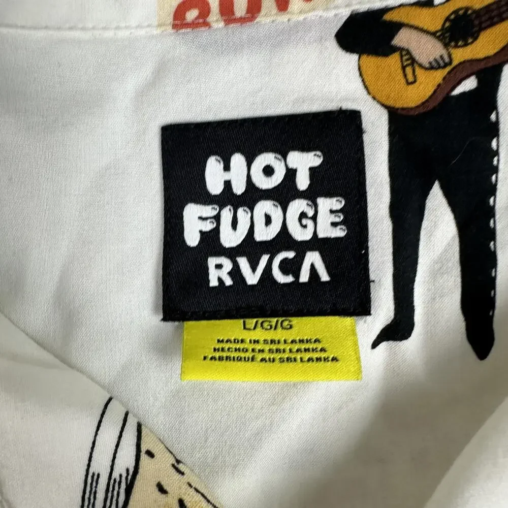 RVCA Hot Fudge Shirt Mens Large White Burritos Taqueria Short Sleeve Button Up - Picture 6 of 13